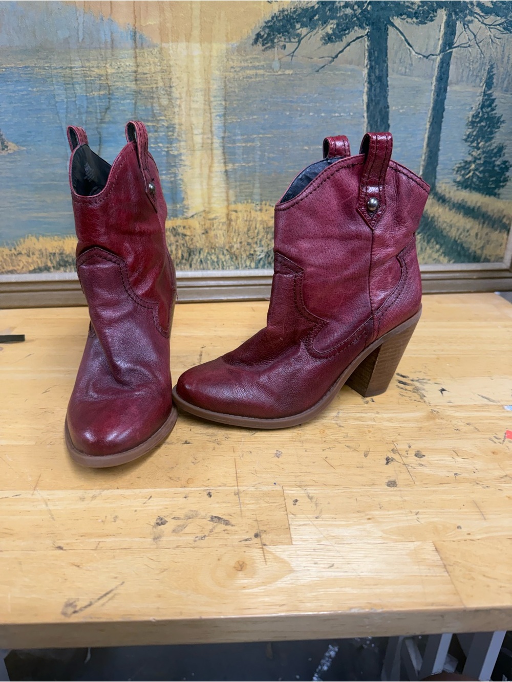 Jessica Simpson Cavett Women's Mid-Height Western Ankle Boots Wine Red, size 6M